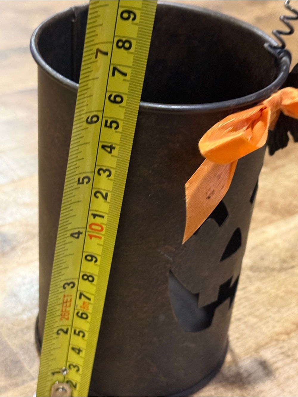 Halloween Jack-O'-Lantern Rustic Metal Lantern with Orange Bow - Picture 8 of 9